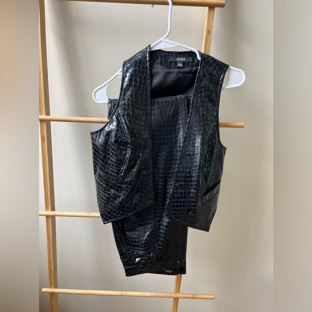 AFRM Revolve vest and pant set black faux leather crocodile size small / 27